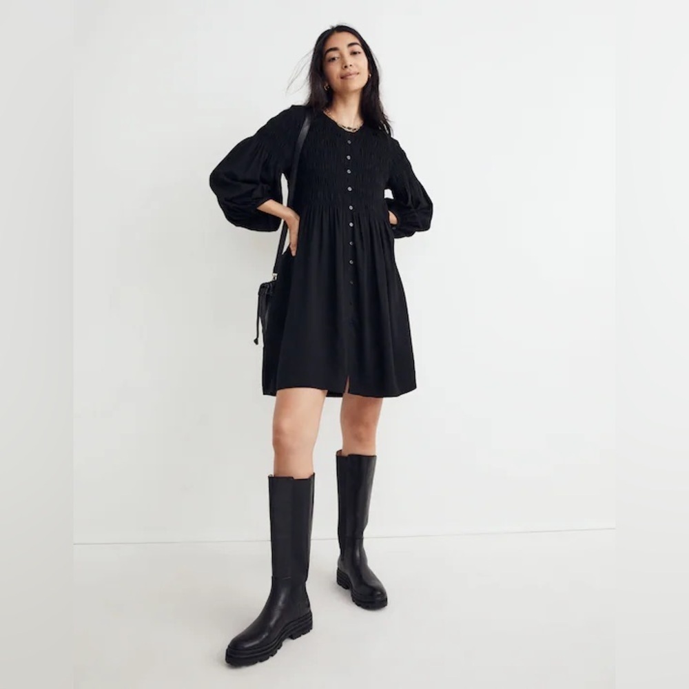 Madewell Button Front Mini Dress - Black